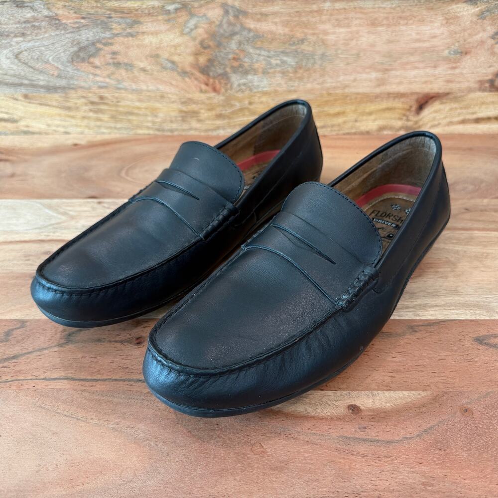 FLORSHEIM | NWOB | 11 | Men's Black Leather Slip-On Driver Moc Toe Penny Loafer